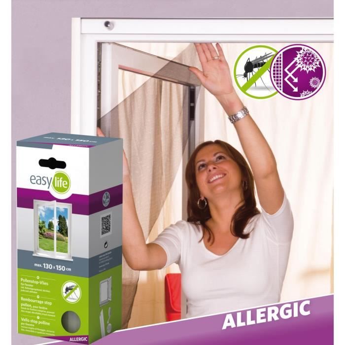 easy life PACK x3 Moustiquaire anti-pollen auto-agippante pour fenêtres 130 x 150 cm avec ruban adhésif en blanc