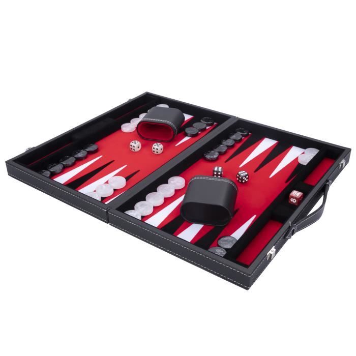 Backgammon de luxe 47 cm x 38 cm x 27 cm pro. et loisirs (rouge/noir/blanc)