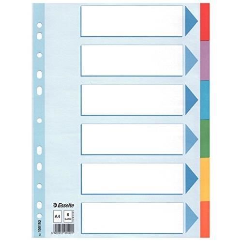 Intercaleur Paper ESSELTE CF20 INTERCALAR CARTON 6 TCOLORS A4 - Cdiscount Maison