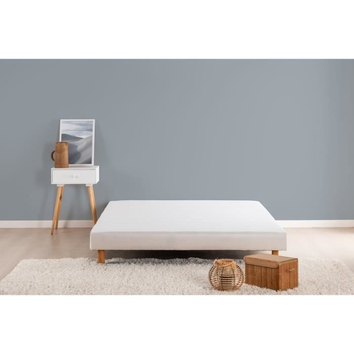 DEKO DREAM Rakenne Sommier tapissier à lattes 160 x 200 - Bois massif blanc + pieds