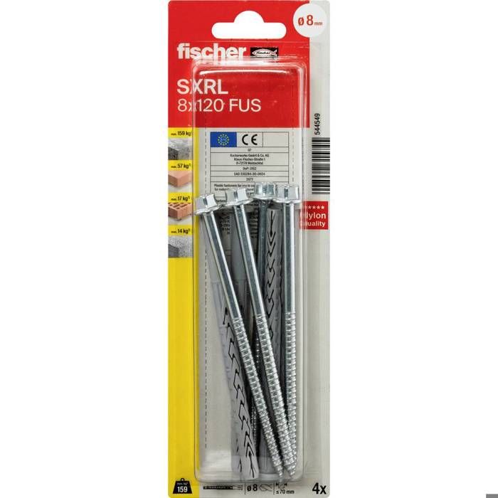 Cheville à tige longue Fischer SXRL 8 x 120 FUS K NV Acier Fixations multiples - vue 1