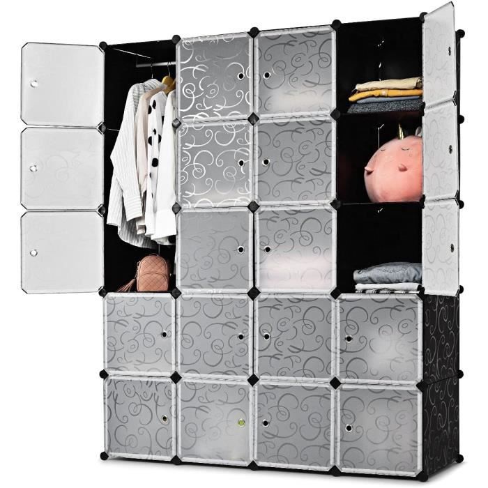 giantex armoire penderie modulaire 20 cubes avec portes,meuble de rangement organisateur en pp,pour vêtement,chaussures,jouets
