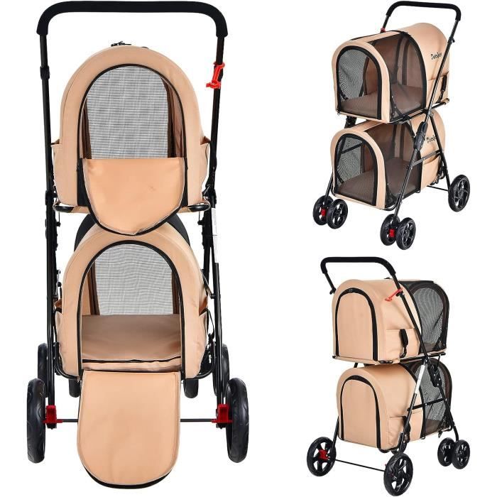 Meilleurs prix pour GOPLUS Poussette 2 Étages pour Chien Chat Détachable et Pliable avec Roues Pivotants Universelles, Beige
