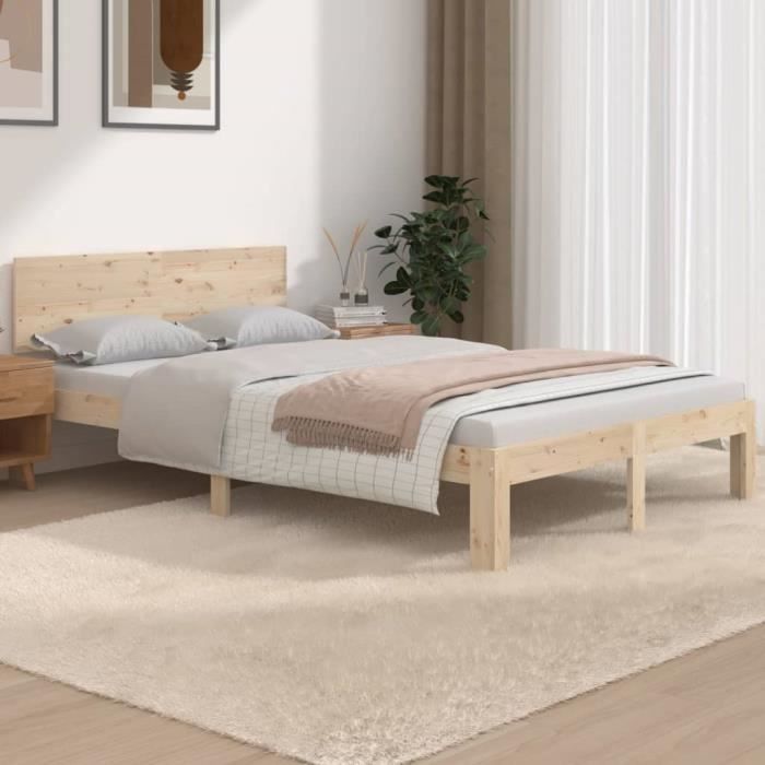 Cadre de lit en bois massif GOTOTOP - 120x190 cm - A lattes - Contemporain
