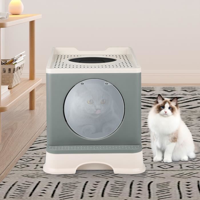 Bac à Litière Pour Chat 49x35.5x13cm - Anti-adhésif, Entrée Basse, Avec Pelle - Facile à Nettoyer