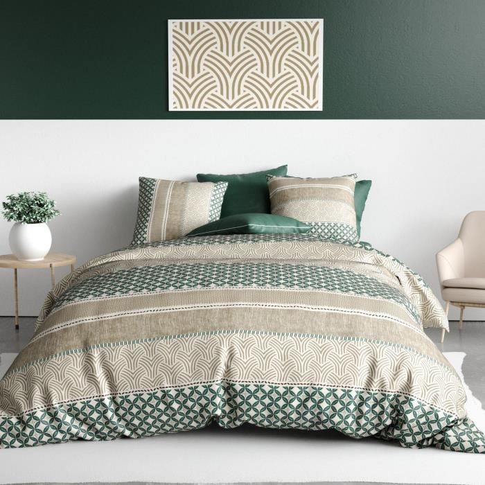 Housse de couette Réversible et taie d'oreiller Percale de Coton Nausica - taille:220 x 240 cm - Maison