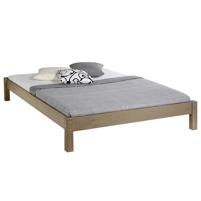 lit futon double pour adulte taifun 140 x 190 cm, 2 personnes, 2 places, pin massif lasuré taupe