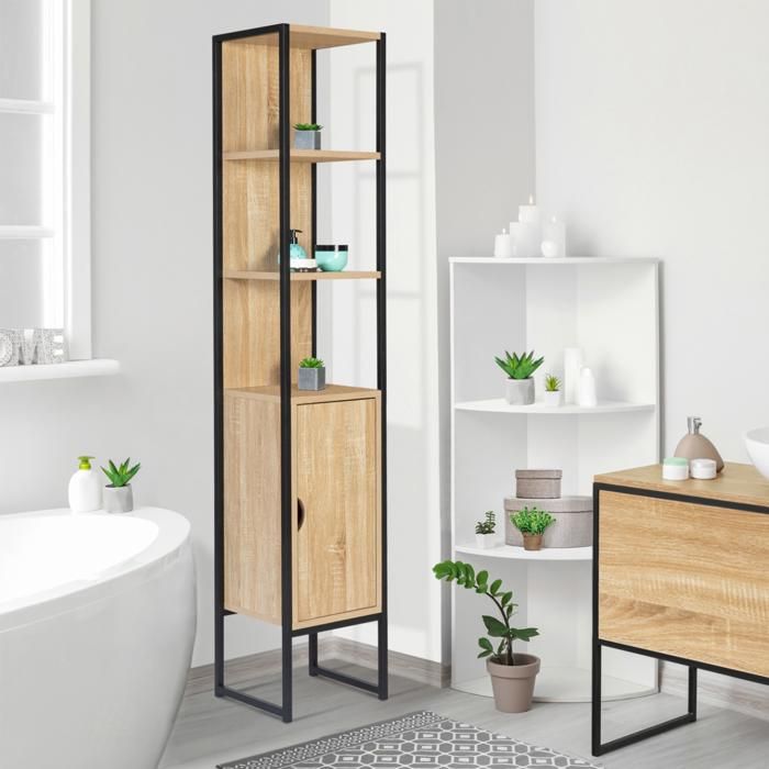 IDMARKET Meuble colonne salle de bain DETROIT 1 porte design industriel IDMARKET Meuble colonne salle de bain DETROIT 1 porte design industriel