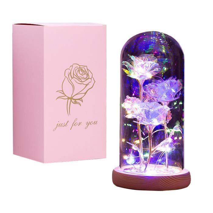 JANZDIYS - Rose Eternelle Sous Cloche-11X22CM-Trois Roses-Avec Lumière  LED-Saint Valentin-Fête des Mères-Anniversaire de Mariage - Cdiscount Maison