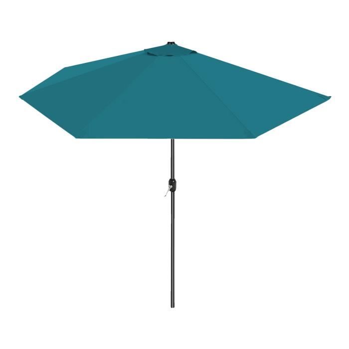 Demi-parasol de jardin coloris bleu, parasol de balcon avec manivelle - Diamètre 270 x Profondeur 135 x Hauteur 230 cm