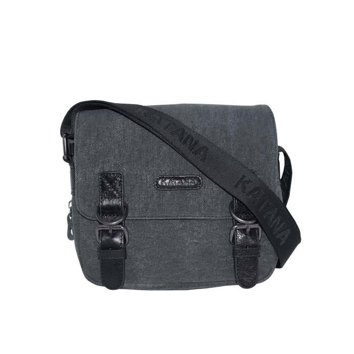 Petit Sac Bandoulière Mixte KATANA - Toile Et Cuir, 21x19x6 Cm, Poche Zippée, Réglable, Couleurs Disponibles - 10