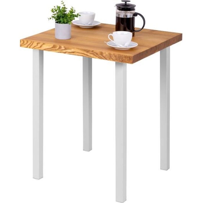 lamo manufaktur table haute de cuisine - mange debout - table de bar - 60x60x76 cm - blanc - modèle classic - frêne rustique