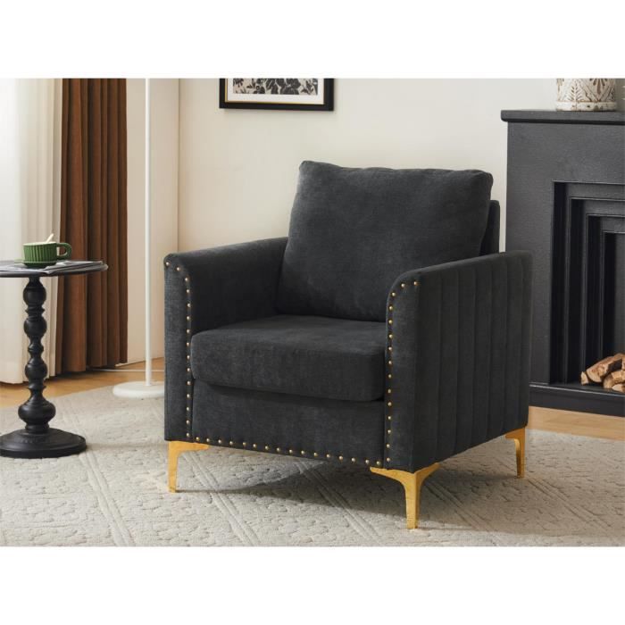 fauteuil chesterfield en chenille avec coussin épais - modernluxe - gris - contemporain - design - salon