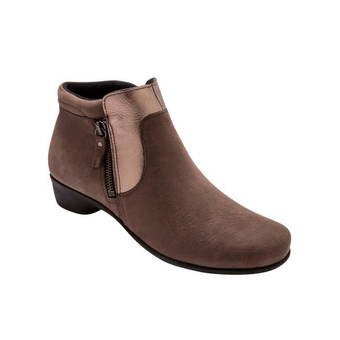 Bottes femme PEDICONFORT a double glissiere couleur taupe hauteur de tige 9cm talon 3cm