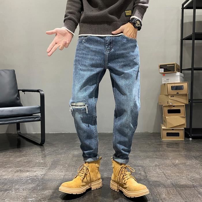 Jean large troué homme best sale