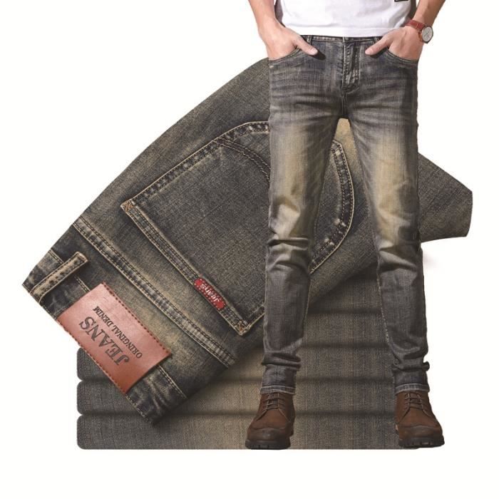 ziel Numeriek Gepolijst Retro Jeans Homme Fashion Délavé Slim Fit Couleur unie Marron - Cdiscount  Prêt-à-Porter