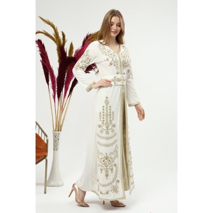 caftan rima blanc cape brode takchita abaya karakou grande taille robe dubai oriental
