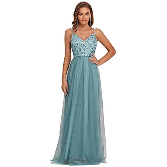 Robe de bal longue en Satn de soe, lgne A, bretelles Spaghett, fen