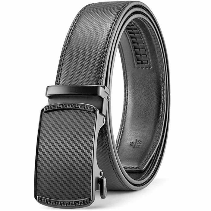 Ceinture Homme En Cuir Véritable – Boucle Automatique – Largeur 3,5 Cm – Longueurs 110 à 155 Cm – Noir Ou Marron – Avec Boîte Cadeau