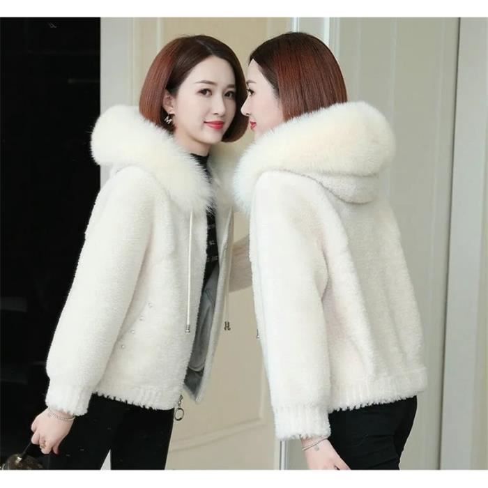 Veste En Vrai Cuir De Mouton Pour Femme Avec Col à Lapel Large Enroulé