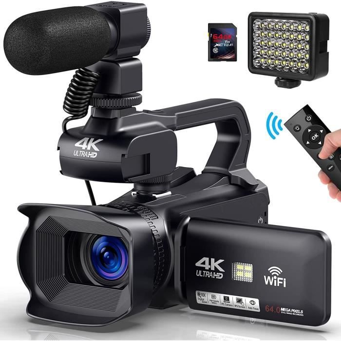 Caméscope 4K 64MP 60FPS HD Écran Tactile 18X Zoom Numérique Autofocus Vlogging Caméra pour YouTube,Caméra vidéo WiFi avec Batterie