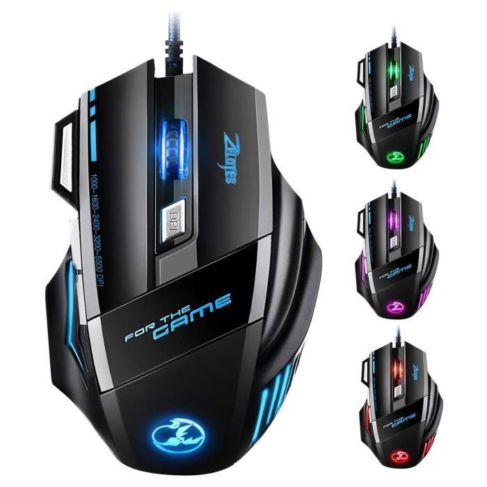 Souris Gamer Souris Gaming Professionnel 5500 DPI Jeux de Souris Joueur LED Optique Gaming Mouse 7 Boutons pour Gamer