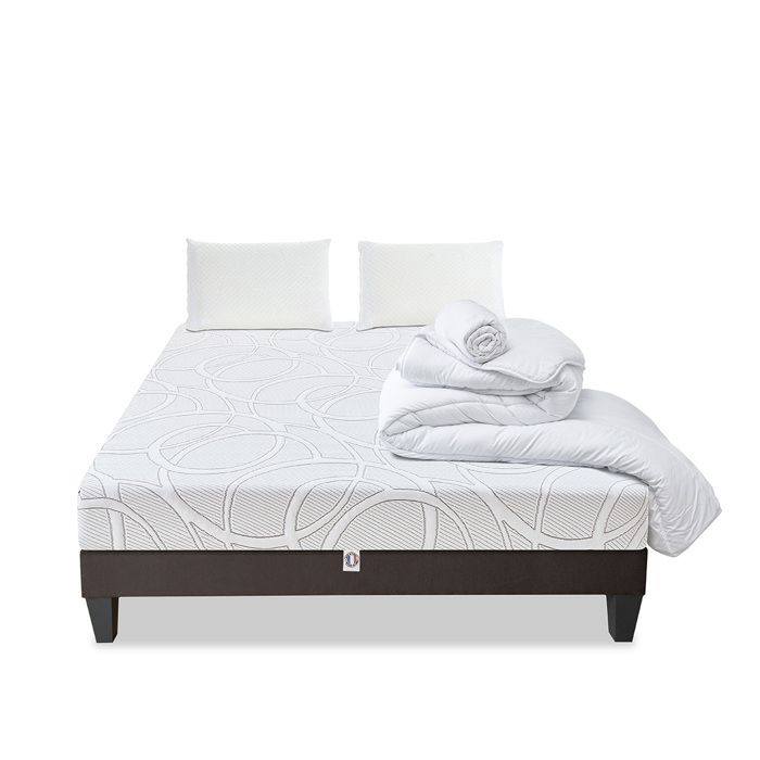 Pack Eupraxie 140x200 cm Matelas Mousse + Sommier Bois + Accessoires Pack Eupraxie 140x200 cm Matelas Mousse + Sommier Bois + Accessoires