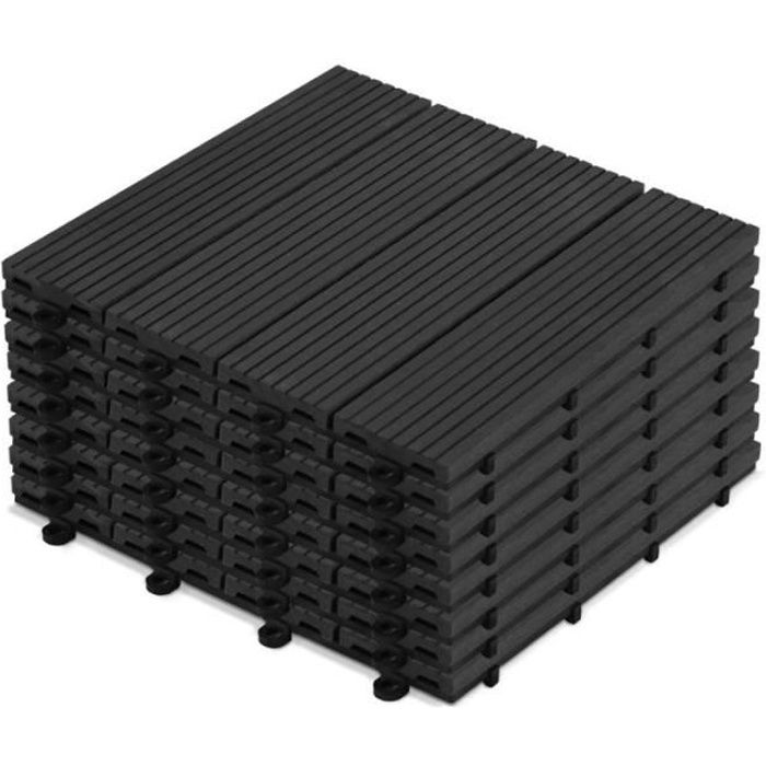 8 dalles de terrasse clipsables - 30 x 30 x 2,5 cm - Bois composite - Oviala - Gris
