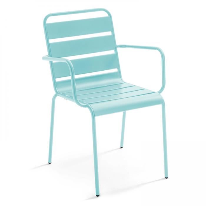 Chaise de jardin en métal OVIALA - Accoudoirs - Traitée anti UV et anti rouille - Empilable - Turquoise