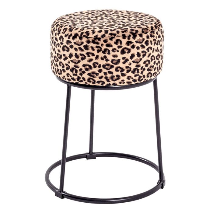 Tabouret en Velours Motif Léopard 46cm Marron Tabouret en Velours Motif Léopard 46cm Marron