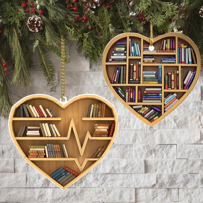 Ornement de Noël Coeur d'Amoureux de Livre 2 pcs en Acrylique Ornement de  Livre Bibliothécaire Cadeau pour Amant Rat de Bibliothèque - Cdiscount  Maison