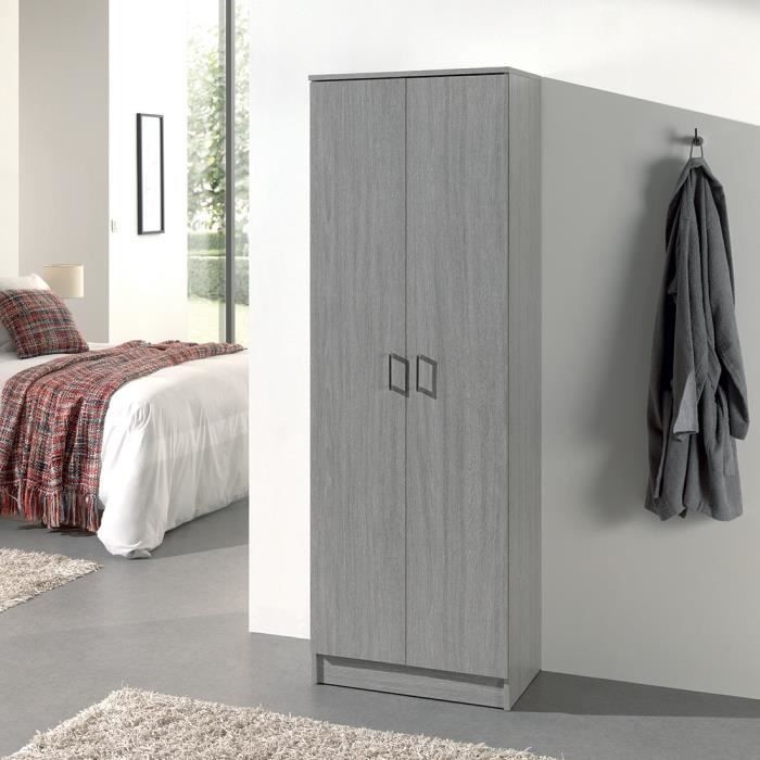 armoire de rangement, collection stan, 2 portes, coloris gris,  idéal pour votre entrée, salle de bain ou buanderie.