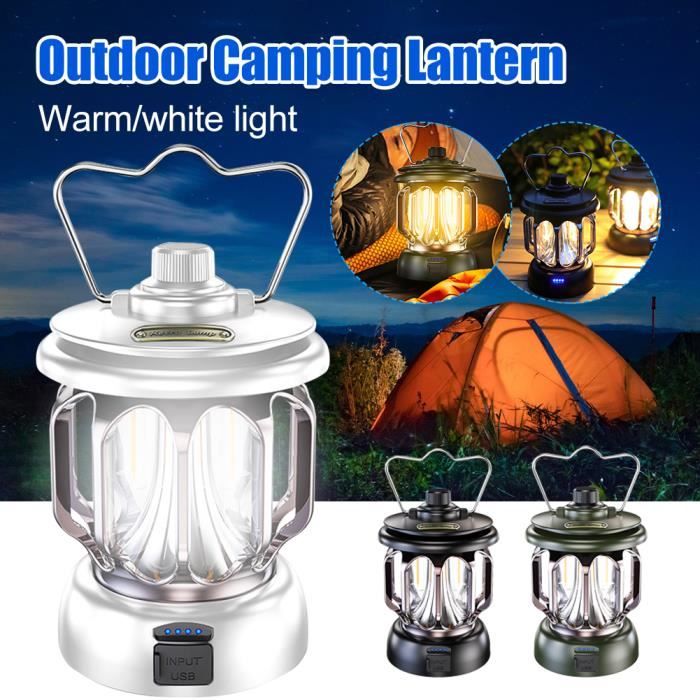 lampe camping rechargeable,lampe de poche led portable avec 3 modes,charge type-c pour camping/randonnée/pêche/urgence/lecture-blan