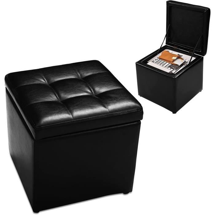 RELAX4LIFE Tabouret Pouf de Rangement 40X40X40CM en Cube Repose-Pieds en Bois&PU Cuir Pieds Antidétapants& Éponge Assis Doux