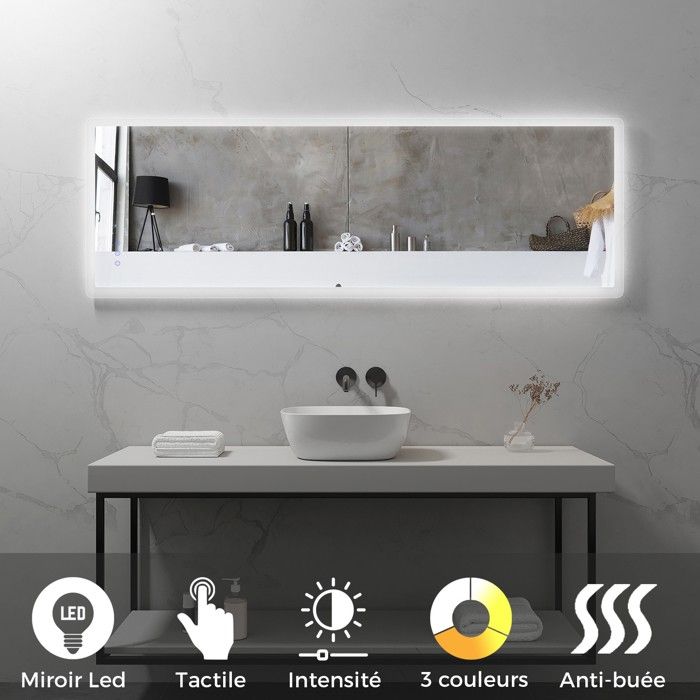 Miroir Salle De Bain LED Bluetooth Avec Horloge Et Anti-Buée - 60x80 Cm, 3 Lumières, IP44 | HOMCOM