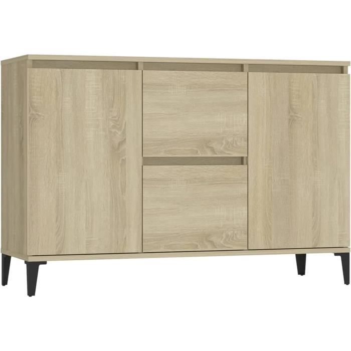 Buffet Moderne En Chêne 79x38x80 Cm - Meuble De Rangement Avec Tiroir Et Portes Pivotantes Pour Salon/cuisine - 4