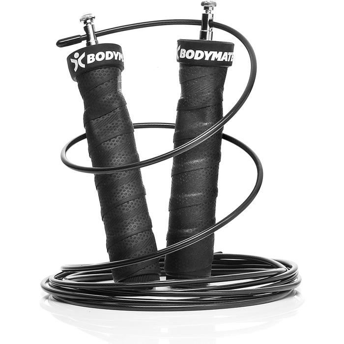 Corde à sauter réglable en fil d'acier robuste enduit de PVC avec poignées en aluminium pour l'entraînement cardio et musculaire, utilisation