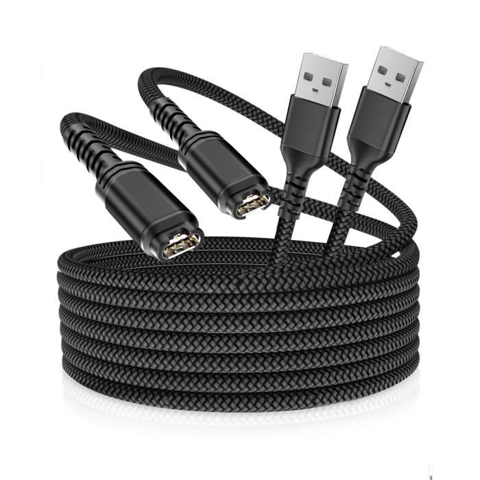 Câble Chargeur Garmin 2-pack 1,2m - Compatible Fenix 5/6/7, Forerunner, Vivoactive - Nylon Tressé, Charge Rapide, Longue Durée
