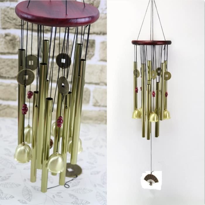 Lot De 2 Carillons Éoliens Laiton Vintage - Cloches Sorcière Papillon & Soleil, Décoration Jardin Extérieur