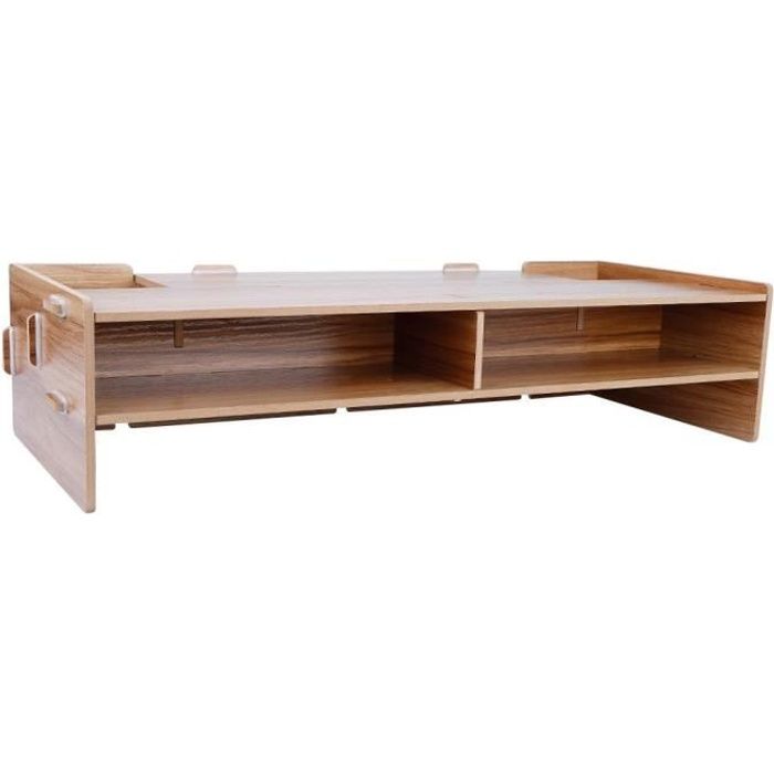 Onxyrbyte Rehausseur D'Écran En Bois Pour Bureau - Support Ordinateur Ergonomique - 30 à 80 Cm - Blanc/Noir/Bois