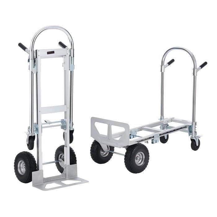 Diable Chariot 3 En 1 Aluminium - Charge 250 Kg, Roues Gonflables, Plateau 45,5x18 Cm - Idéal Pour Déménagement & Manutention - 2