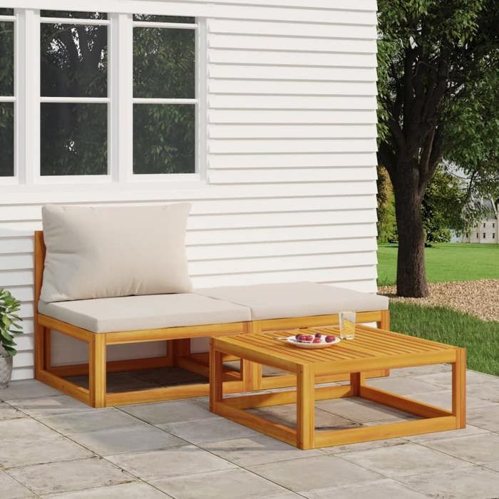 vidaXL Salon de Jardin avec Coussins 3 pcs Sièges avec Dossier Ensemble de Meubles Mobilier de Patio Terrasse Extérieur 360009