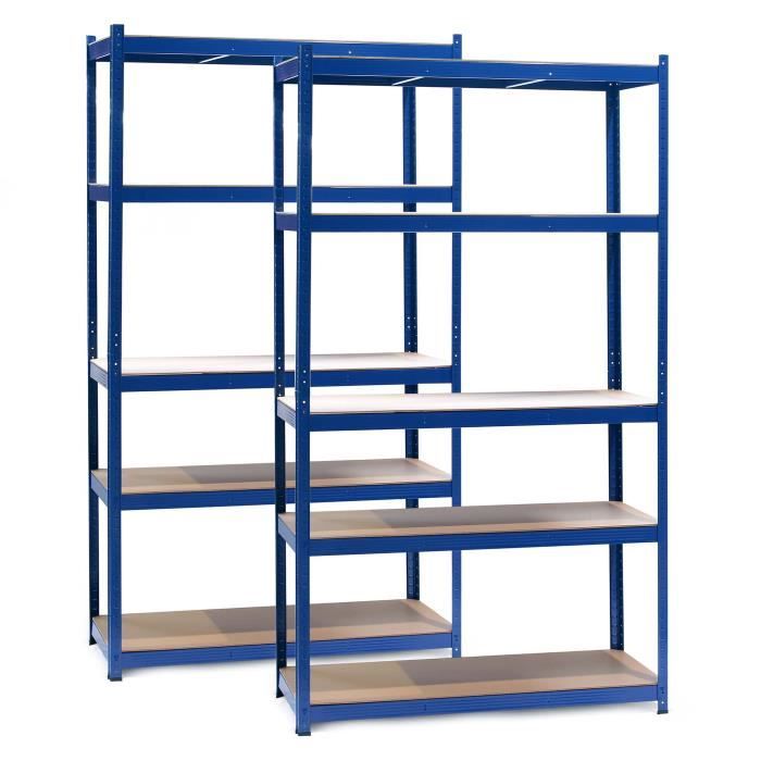 wiltec étagère charges lourdes, jeu de 2, bleue, 100x60x200cm 200kg/niveau, emboîtable, 5 niveaux