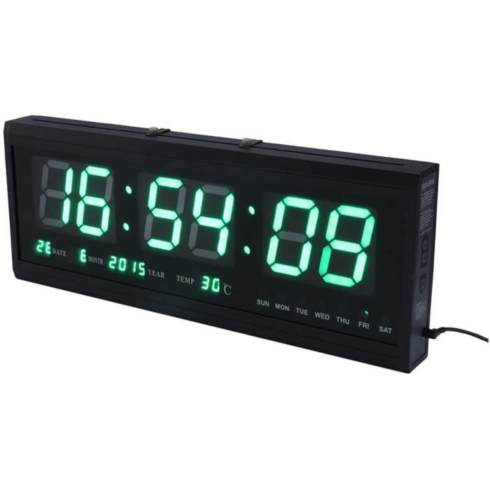 Horloge Murale Numérique LED Avec Capteur De Température | Affichage Grand Format 12h/24h | Alimentation USB Ou Piles