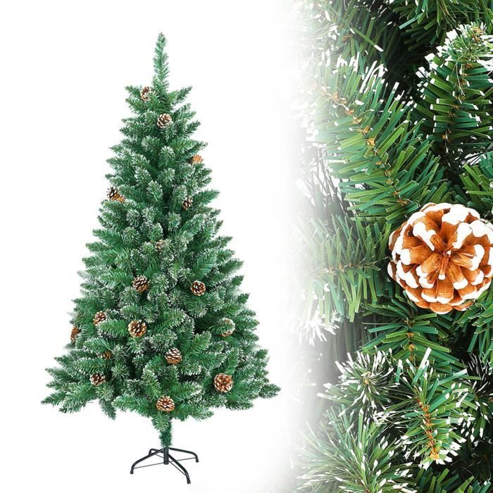 YRHOME Sapin de Noël artificiel 210 cm Sapin de Noël PVC vert effet neige et pommes de pin Sapin