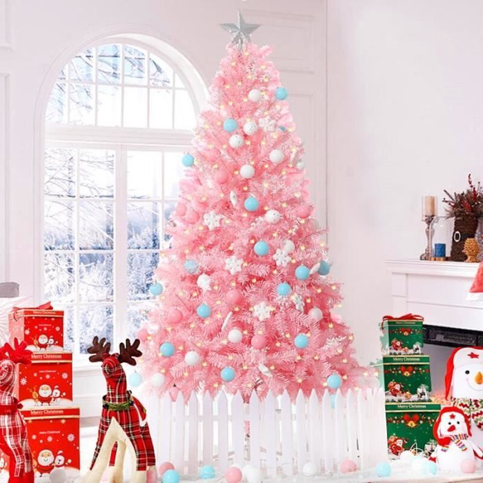 Sapin de Noël Rose Artificiel de 1 5 m Jeu de Lumières LED Trépied