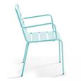 Chaise de jardin en métal OVIALA - Accoudoirs - Traitée anti UV et anti rouille - Empilable - Turquoise-1