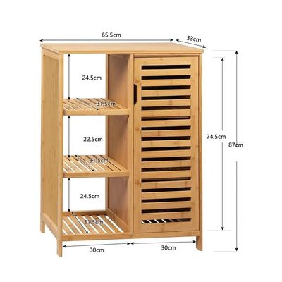 Armoire Salle De Bain En Bambou AD.CON - 170x66x23 Cm, étagères Réglables, Design Naturel, Pour Machine à Laver - 9
