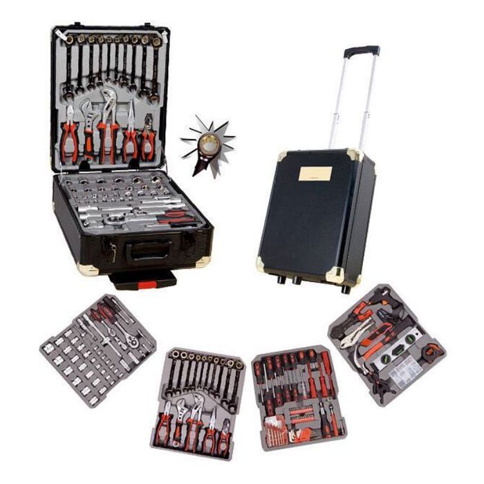 Kinzo - Mallette à Outils 187 pièces boîte à Outils Ensemble d'outils Chariot à Outils Acier au Chrome Vanadium, Noir