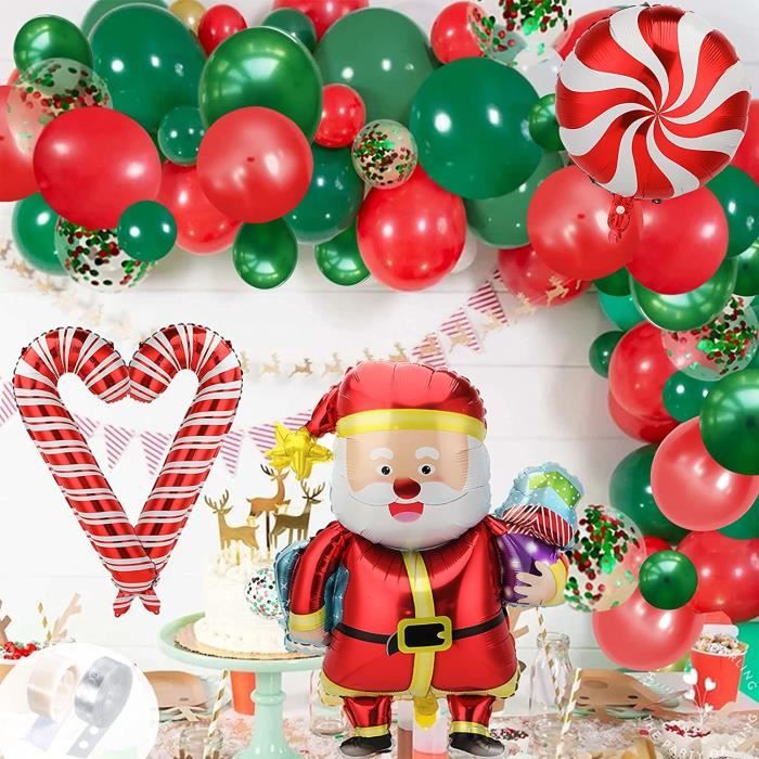 Kit Arche Guirlande Ballons de Noël - 104 pièces Décorations de fête de  Noël Rouge Vert Ballons de confettis avec Canne en Bonb[408]